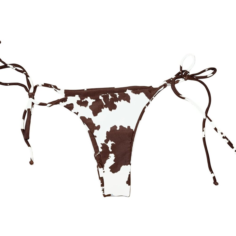 NWOT Miaou Kauai Cow White Brown Side Tie Bikini Bottoms Women's Small S
